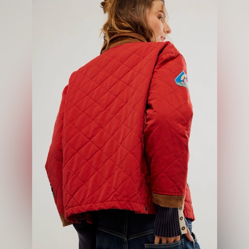 Quilted Red Patchwork Toggle Utility Jacket - image 2